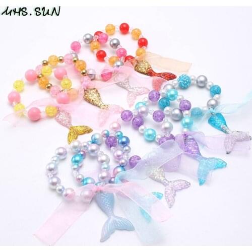 MHS.SUN Fashion Baby Girls Mermaid Tail Pendant Beads Bracelets Colorful Children Kids Charm Chunky Beaded Beacelets Jewelry 1PC