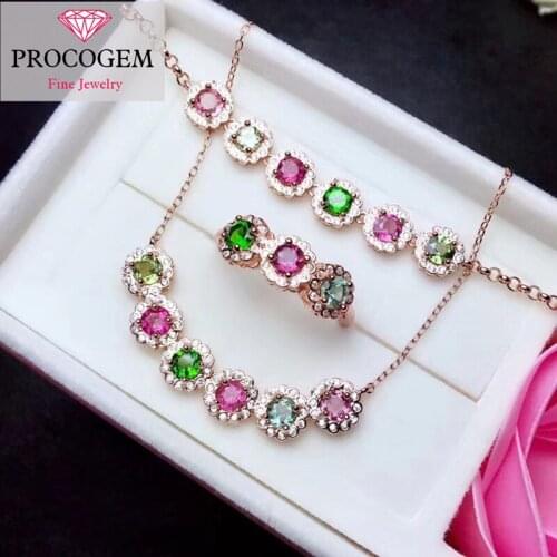 Natural Fine Tourmaline Jewelry sets for women Ladies gift Beautiful Genuine Gemstones 925 Sterling silver Free shipping #275