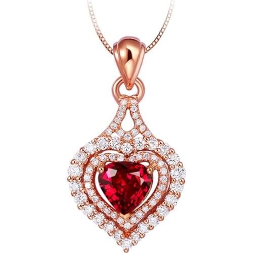 MENGYI Classic Red Cubic Zirconia Heart Pendants Necklace For Women Retro Luxury Engagement Necklace Party Jewelry