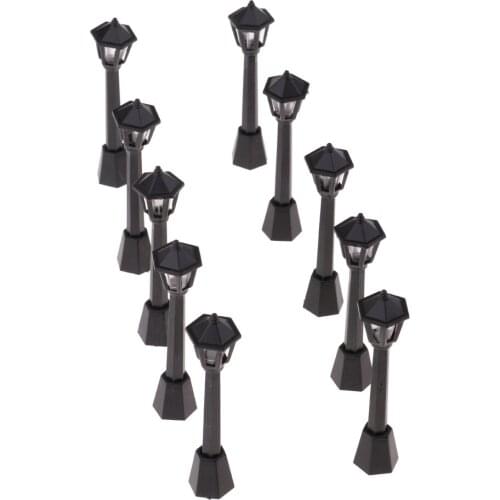 1:12 Dolls House Outdoor Garden Park Life Scene Ornament - Miniature Metal Street Light Lamp Model Pretend Play Toy 10 Pieces