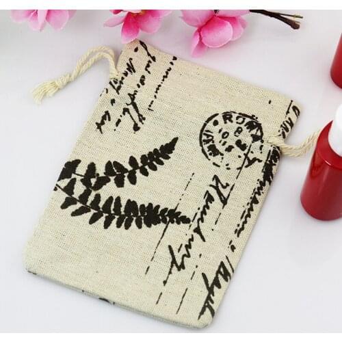 10pcs/lot 10*14cm Leaf Design Cotton Bags Drawstring Gift Bag Incense Storage Linen Bag Candy Keychains Jewelry Packaging Bags