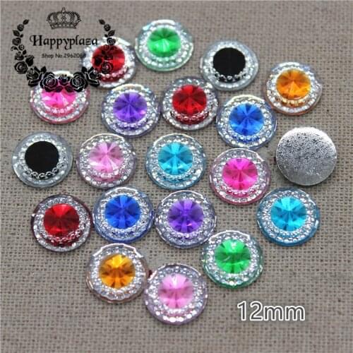 100pcs 12mm Shiny Resin Rhinestone Bicolor Round Button Home Garden Crafts Cabochon Scrapbook DIY Accessories