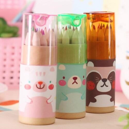 12Pcs/lot Kraft Paper Wood Cute Multi Color Pencils 12 Colors With Sharpener Artist Drawing Painting