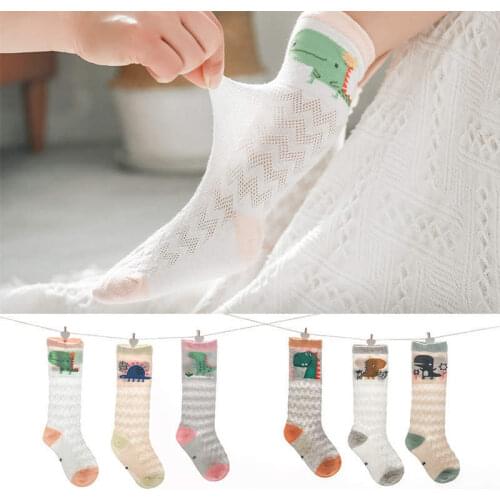 Wecute 3pairs/lot Mesh Baby Socks Breathable Anti-mosquito Cartoon Baby Over The Knee High Sock for 0-3Y Cotton Kids Socks