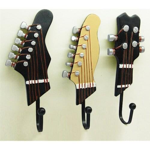 3pcs/set Resin Guitar Head Hook Creative Music Clothes Coat Hat Hooks Hanger Wall Mounted Women Bag Hook Home Decorative Hook