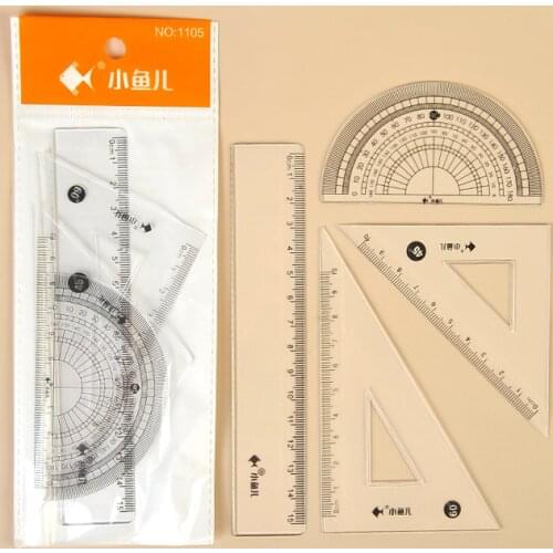 4 Pcs/Set Clear Ruler Student Drawing Tools Math Geometry Measuring Tools Soft Bendable Plastic ruler Set Stationery For School