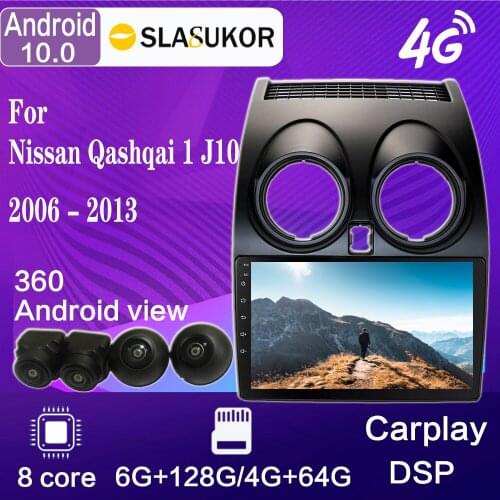 9" 4G+64G For Nissan Qashqai J10 2006-2013 Android 10 Car Radio Multimedia Video Player Navigation GPS WIFI No 2din Carplay RDS