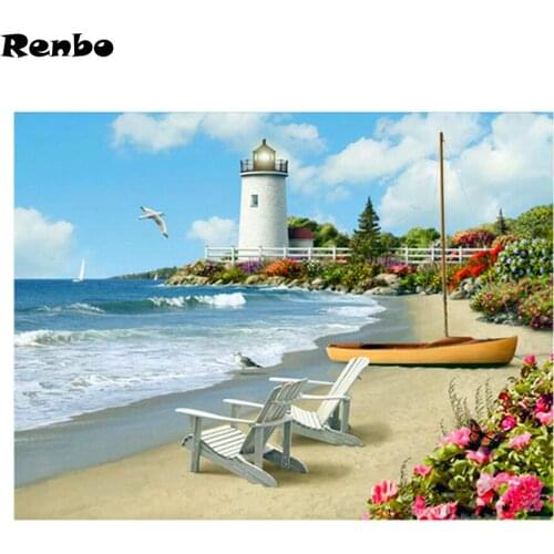 5D DIY Diamond Embroidery lighthouse beach scenery Square Rhinestone Sets Full Diamond Painting Cross Stitch diamond paint decor