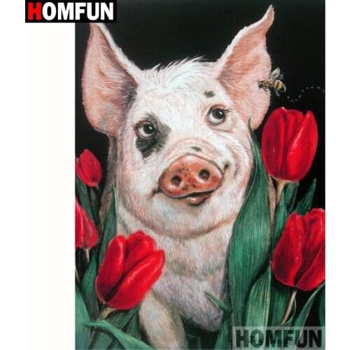 HOMFUN Full Square/Round Drill 5D DIY Diamond Painting "Animal pig flower" Embroidery Cross Stitch 5D Home Decor Gift A18141