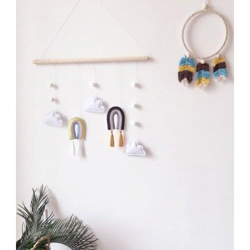 Nordic Wood Sticks Felt Pendant Wall Hanging Ornaments Newborn Baby Bed Tent Wind Chime Kids Girl Room Decoration Photo Props