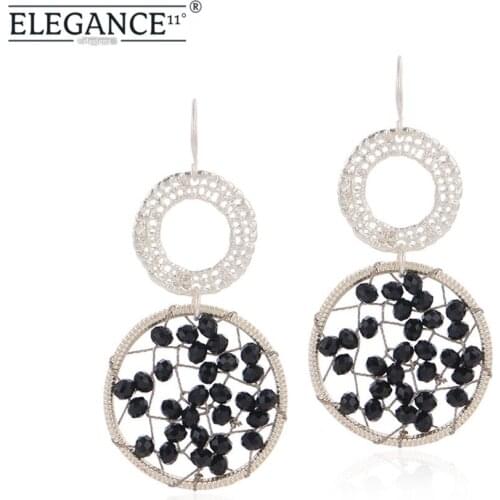Elegance Crystal Crochet Earring Vintage Dream Catcher Champagne Gold Metallic Dangle Drop Earrings for Women Wholesale Jewelry