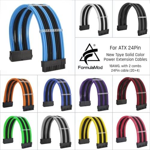 FormulaMod Fm-N24P ATX 24Pin(20+4) Power Extension Cable For Motherboard 24 Pin 18AWG Combination Color Cables With Cable Comb