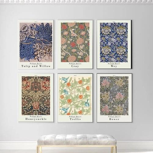 William Morris Canvas Print Color Flower Rose Leaf Museum Exhibition Poster London Underground Art Nouveau Painting Wall Decor