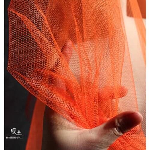 Hexagon Mesh Tulle Fabric Orange DIY Patchwork Veil Party Decor Sewing Fluffy Skirt Wedding Dress Designer Fabric