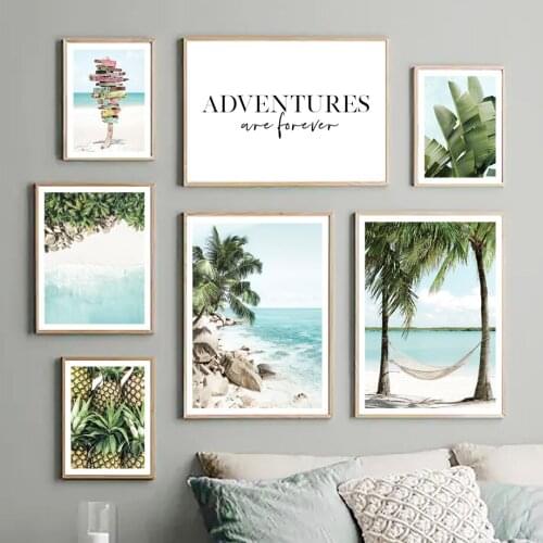 Caribbean Beach Banana Palm Leaves Canvas Painting Wall Art Nordic Posters and Prints Wall Pictures for Living Room Decoration