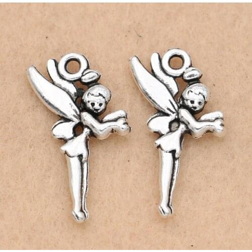 KJjewel Antique Silver Plated Fairy Angel Charms Pendants For Jewelry Making Findings Accessories Craft Diy Handmade 25x12mm