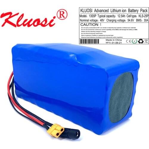 KLUOSI 13S5P 48V 12.5Ah 12Ah 48V Battery 54.6V Li-ion Battery Pack with 30A BMS for Motor Electric Scooter Vehicle Ebike Bicycle