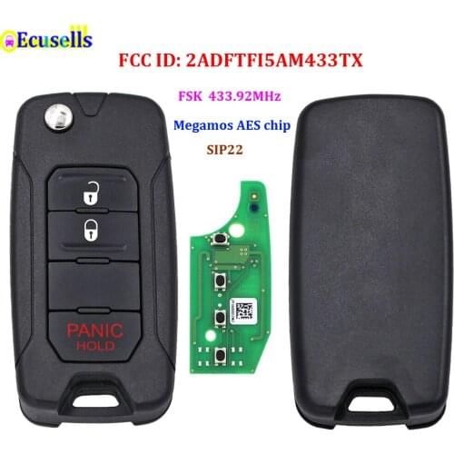 2+1 Buttons Flip Remote Key FSK 433.92MHz Megamos AES Chip ID48 for Fiat 500X Jeep Renegade 2015-2020 FCC 2ADFTFI5AM433TX SIP22