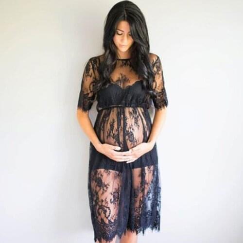 Lace See Through Maternity Dress Fancy Studio Clothes Pregnancy Photography Prop