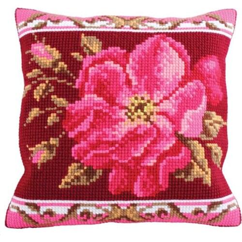 Latch Hook kits Pillow Red Flower Diy Handmade Printed Canvas Cushion Latch Hook Kits DIY