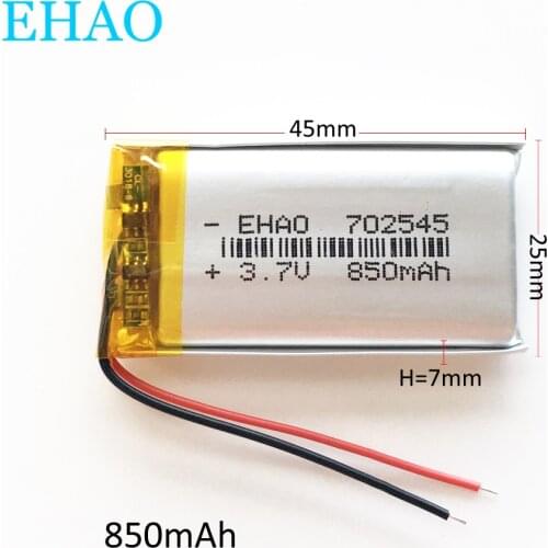 EHAO 702545 3.7V 850mAh Lithium Polymer LiPo Rechargeable Battery For Mp3 PAD DVD E-book bluetooth headset