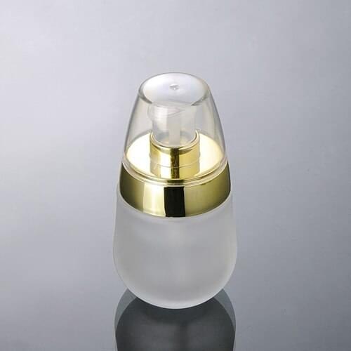 Press Pump Bottle 30 ML Frosted Glass Refillable Cosmetic Container Essence Vials Gold Transparent Cover Emulsion Bottle 5 pcs