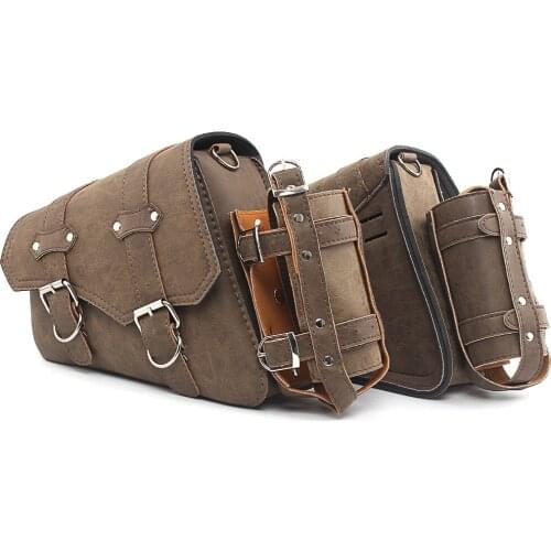 Motorcycle Retro Brown Leather Saddlebag Swingarm Solo Bag w/ Cup Holder For XL Dyna Softail Scout Sixty Bobber R nineT Vulcan