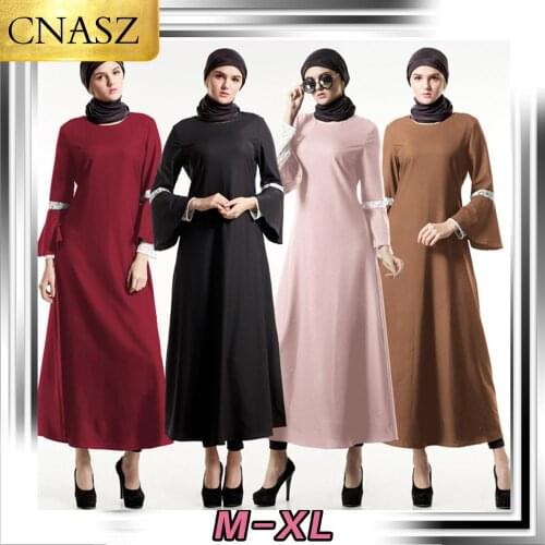 2019 Muslim Malaysian Eegant Dress Lace Pastoral Style Islamic Turkey Clothing Dubai Abaya Evening Long Sleeve Dress