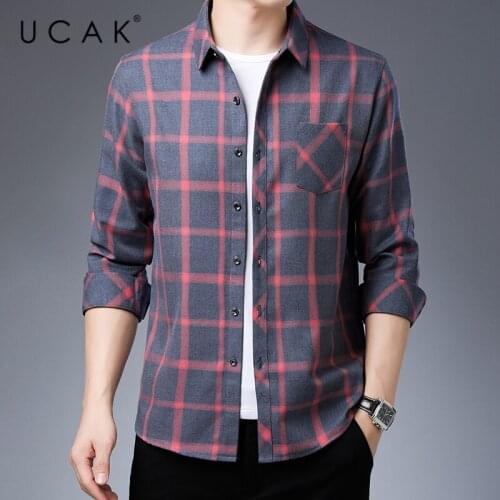 UCAK Brand Streetwear Long Sleeve Shirt Men Clothes Spring New Arrival Clothing Casual Turn-down Collar Plaid Shirts Homme U6203