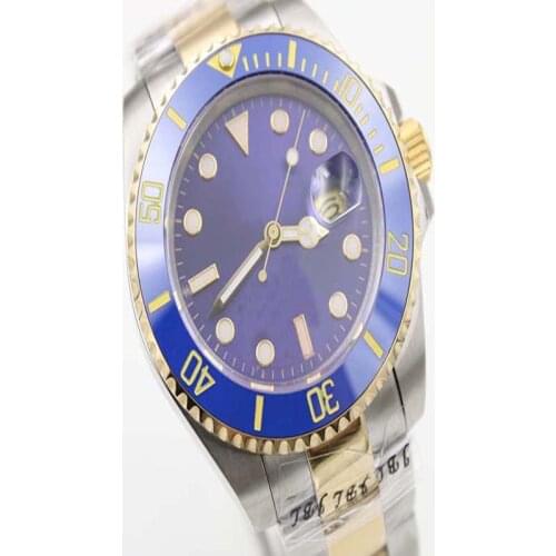 Classic Style RLX Automatic 2816 Monement Men Watch Ceramic Blue Gliud Clasp Dial Two Tone 316 Stainless Band
