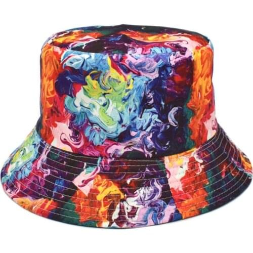 N7MF Artsy Sunhat with Camouflag Pattern Bucket Hat Reversible Sun Protection Flat Top Hat Casual for Vacation