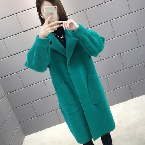 Mink Velvet Jacket Womens 2020 Autumn And Winter New Temperament Woolen Coat All-Match Mid-Length Sweater Knitted Cardigan y590