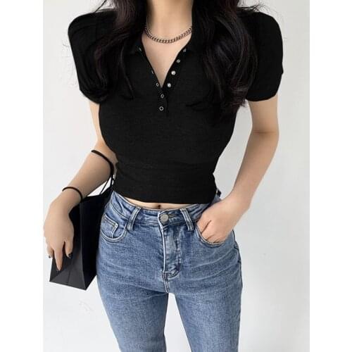 2021Summer New Short Sleeve T-Shirt Tight polo collar Womens T-Shirt Short Style T-Shirt