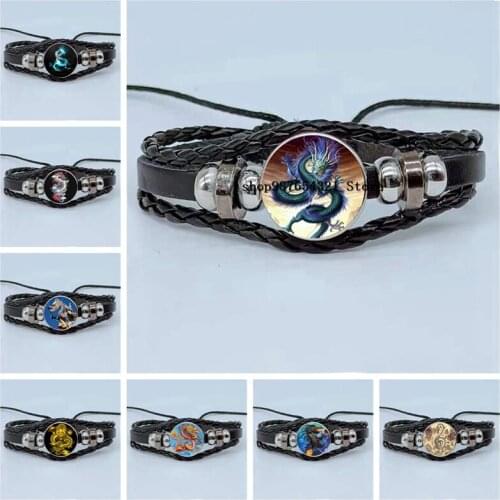 New Chinese Dragon Zodiac Dragon Bracelet Glass Cabochon Bracelet Multilayer Braided Leather Bracelet Jewelry