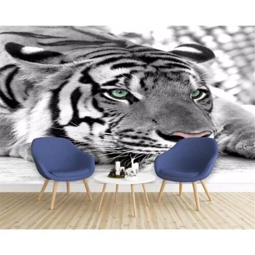 Beibehang wallpaper tiger black and white animal mural entrance bedroom living room sofa television background wall 3d wallpaper