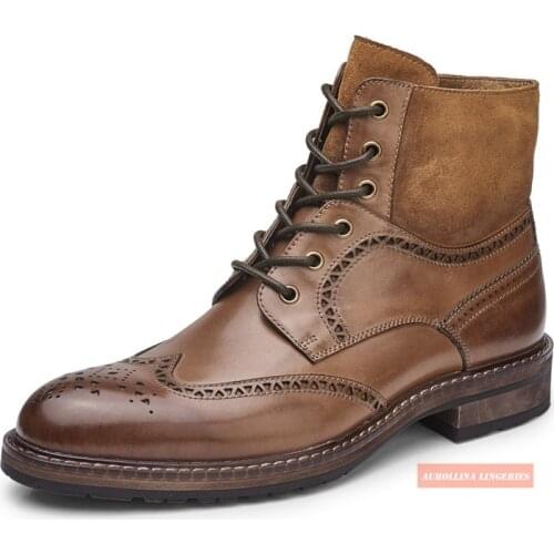 Laceup Half Brogue Boots Full Brogue Leather Shoes High Class Cow Skin Cool Man Boot High Top Rich Business Man Royal Boots