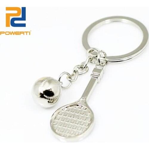 Powerti 20pcs/lot High Quality Mini Tennis Racket Ball Keychain/ Keyring Metal Promotion Gift for Tennis Racket Souvenir