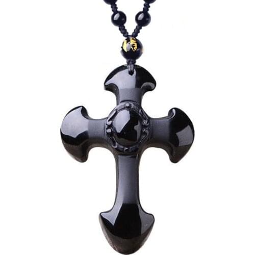 Drop Shipping jewelry Obsidian Pendant Necklace Cross Pendant Jewelry for Men Womens Pendants