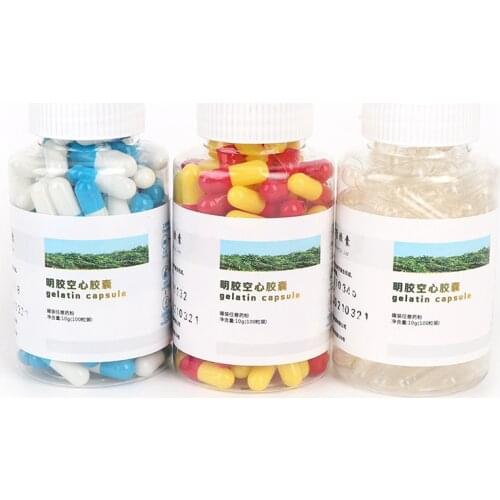 100Pcs Empty Hard Gelatin Capsule Size 0# Transprent/Red+Yellow/Blue+White Kosher Gel Medicine Pill Vitamins With Box