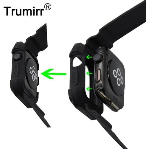 TPU Rubber Watchband with Protective Case for 38mm 42mm iWatch Apple Watch Band Wrist Strap Bracelet with Frame Black Red White