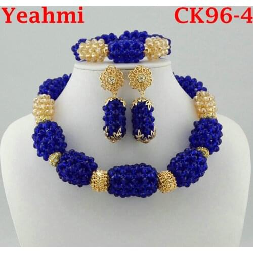 Luxury African Bridal Jewelry Sets Costume Choker Dark Blue Dubai Jewelry Sets For Women Free Shipping 2020 Nigerian Jewelry