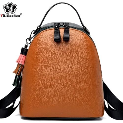 Fashion Tassel Backpack For Ladies Shoulder Bag 100% Genuine Leather Backpack Women Simple School Bags For Girls Cute Bagpack