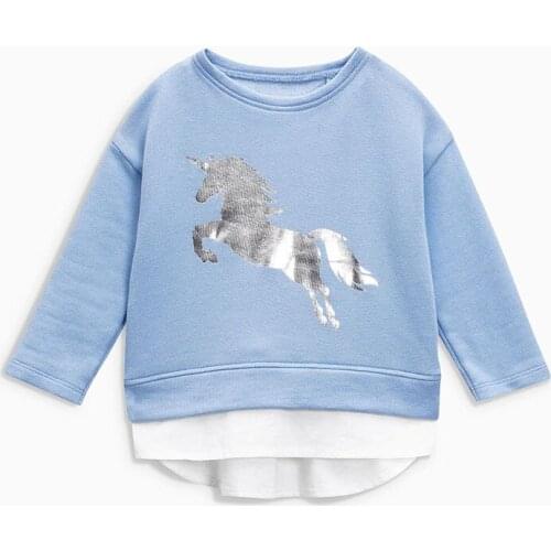 2-7 Years Baby Girls Sweatshirts 100% Cotton Kids Toddler Cartoon Horse Printing Pullovers Girls Long Sleeve Tops KF621