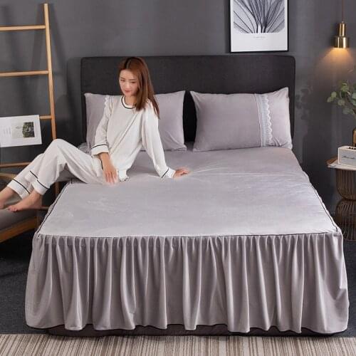 1/2pc Bed Skirt or Pillowcase Crystal Velvet Grey Soft Warm Mattress Cover Bed Sheets Bedspread European Full Queen 200*220cm