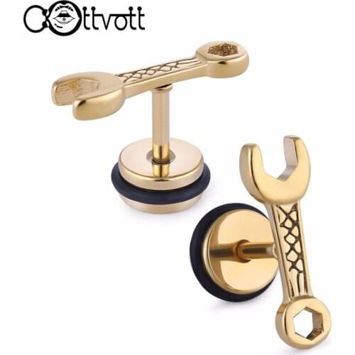 Punk Wrench Tools Ear Plugs Tunnels Spanner Cartilage Tragus Ear Piercings Men Boy Fashion Surgical Body Jewelry ES266