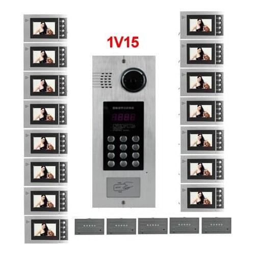XINSILU Building Home security Video Intercom System 4.3"LCD Video Door Phone IR Home Video Doorbell For 15-Apartments 1 Doors