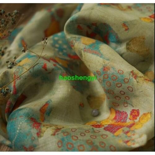 High-end designer cotton, linen and ramie printed garment fabric