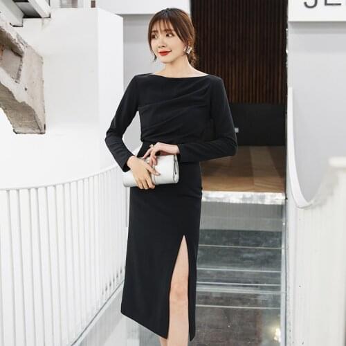 YIGELILA Autumn New Arrivals Black Suits Solid Slash Neck Full Sleeves Elegant Suits High Quality Casual For Party Suits 8294