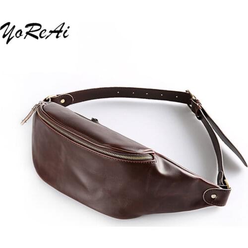 YoReAi Mens Fanny Waist Bag Leather Travel Man Cross Body Phone Pouch Chest Bags Casual Fanny Pack Male Large Hip Bum Purse