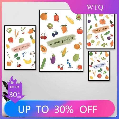 Four Seasonal Fruit Vegetable Print Spring Summer Fall Winter Funny Food Poster Kitchen Wall Art Canvas Painting Home Decoration